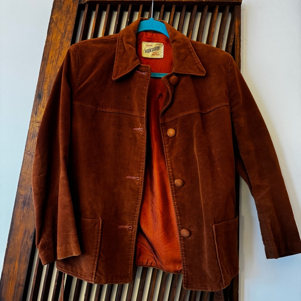 Vintage Heeksuede faux suede belted brown camel shirt jacket coat